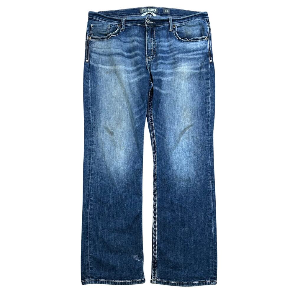 BKE Buckle Jeans 40x33 Bootleg Blue Tyler Bootcut Men Stretch Distressed Western